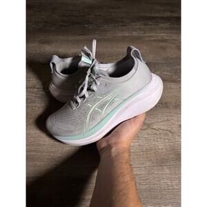 Women's Asics Gel-Nimbus 27, Piedmont Grey/Illuminate Mint, 8 Medium US